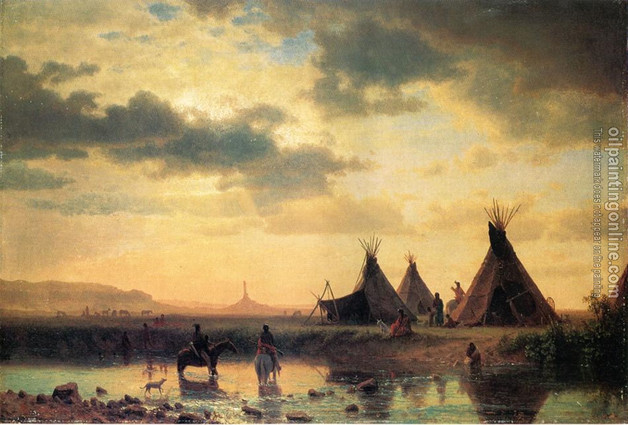 Bierstadt, Albert - View of Chimney Rock Ogalillalh Sioux Village in Foreground